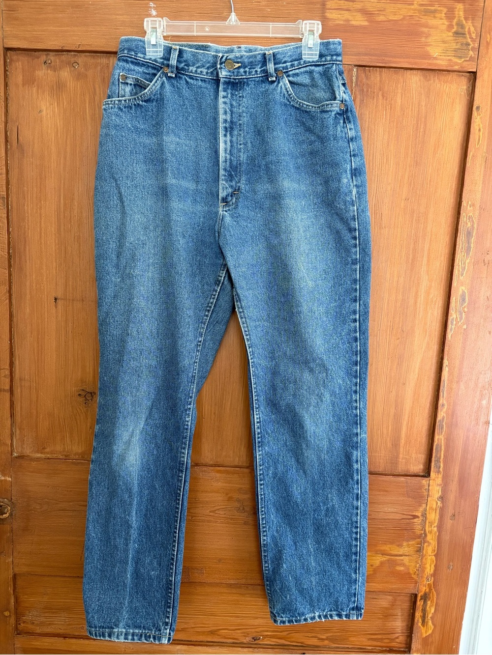 Women’s Lee Blue Denim Jeans Straight Leg Leather Logo Cotton Size 16 M